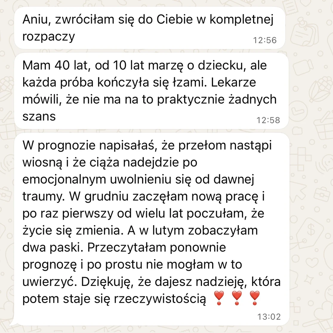 Opinia klientki o spełnionej prognozie dotyczącej ciąży